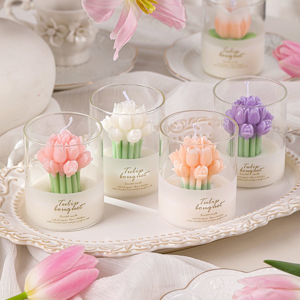 Custom Gift Set Tulip Floral Bouquet Scented Candle Gift Set
