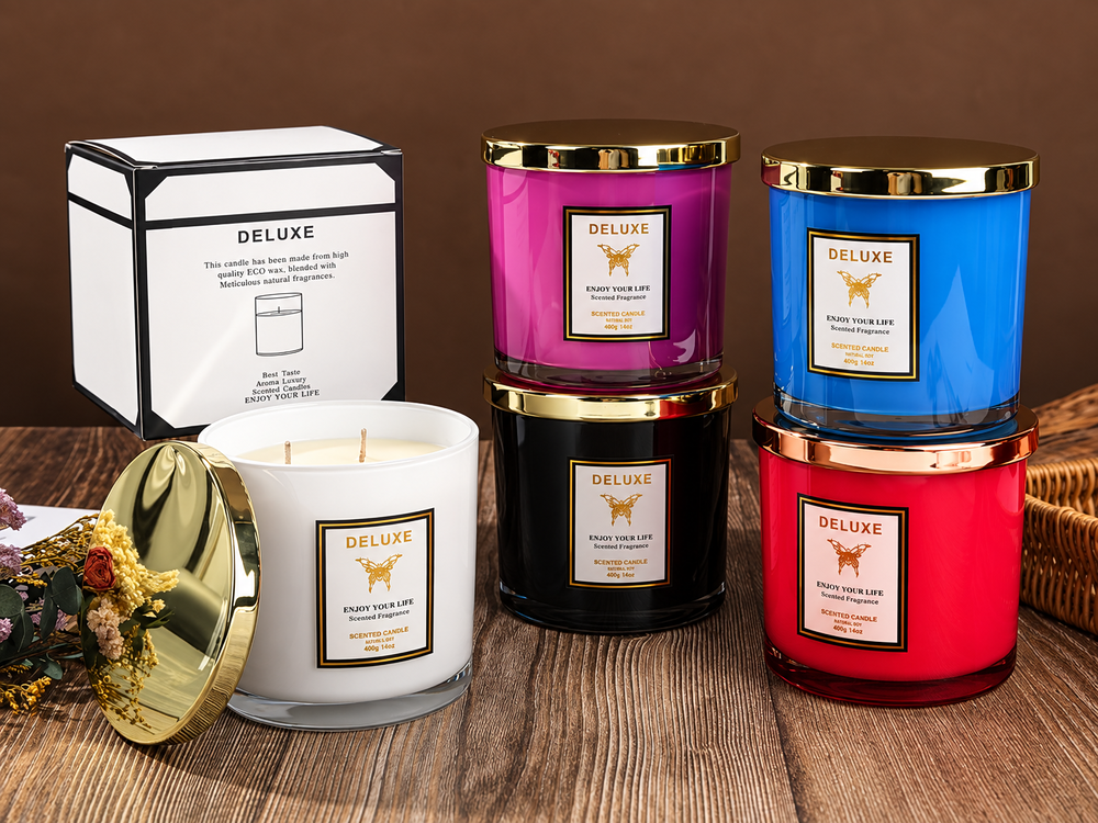 400 g Colored Glass Candle with Metal Lid
