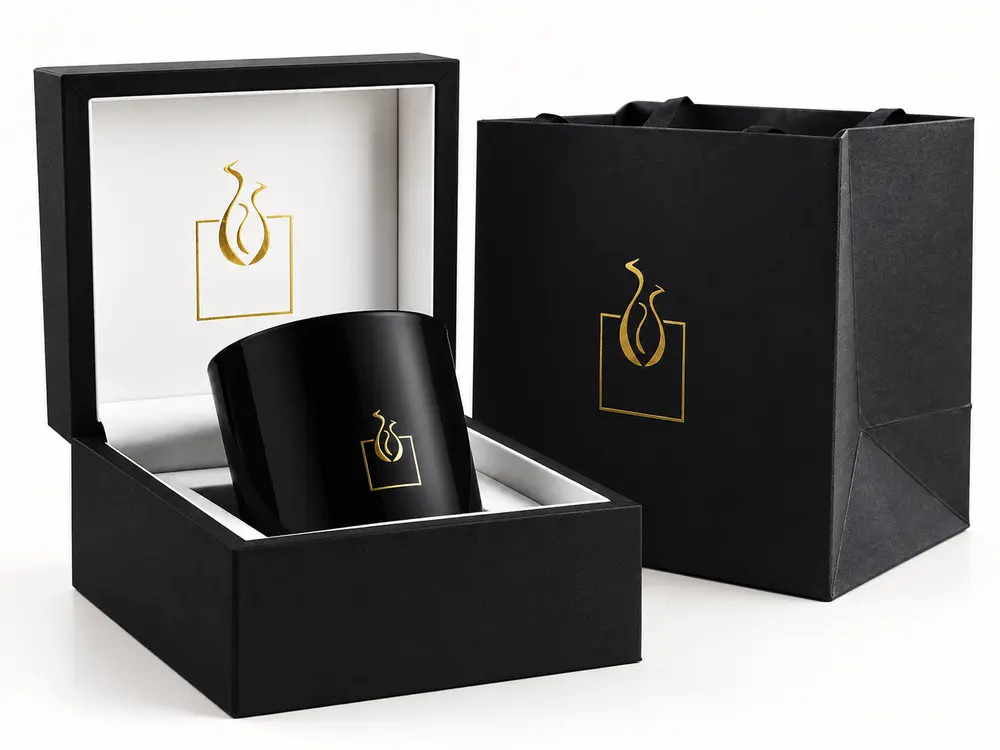 Custom Very Luxury Black and White Color Glass Jar with Gift Box