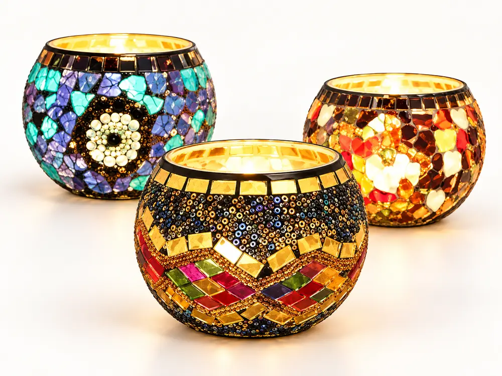 Custom Luxury Multi Color Fashionable European Style Glass Mosaic Candle Holder