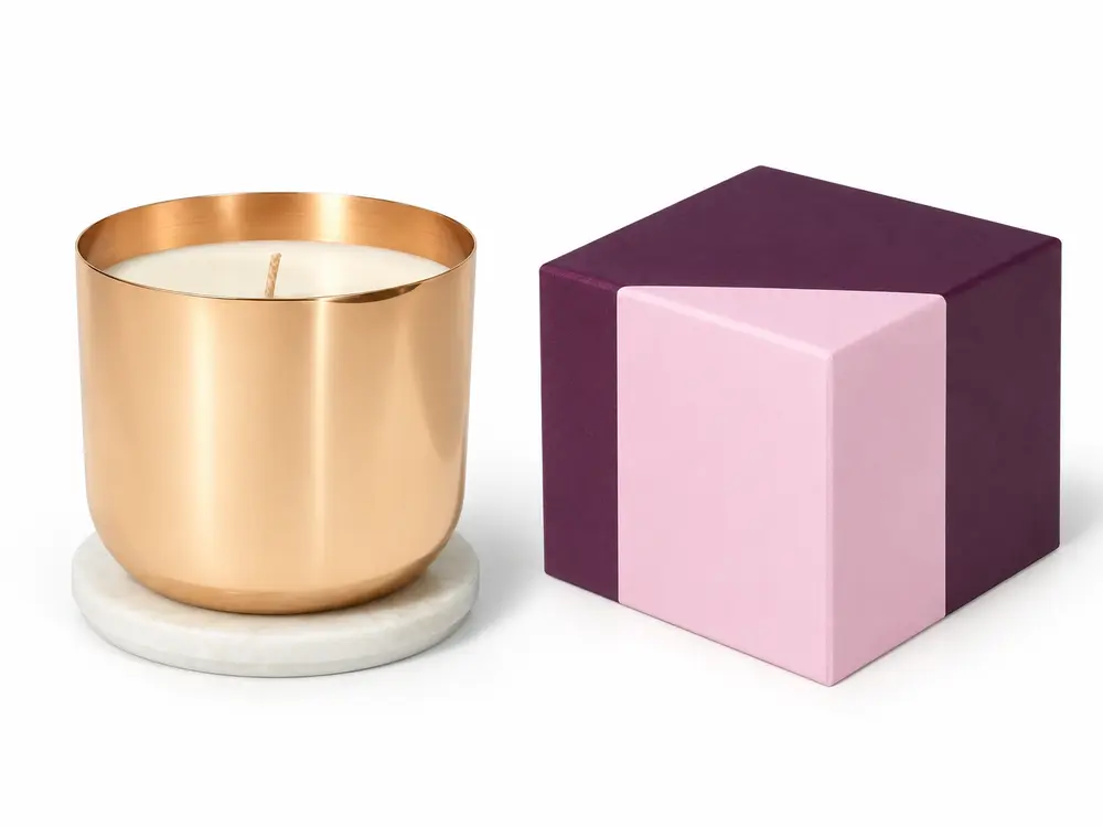 Custom Luxury Design Rose Gold Copper Metal Candle Holder with Rose Gold Metal Lid