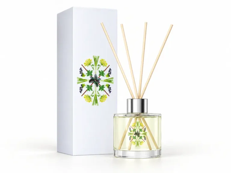 Custom Reed Diffuser with Rattan Sticks in White Packing