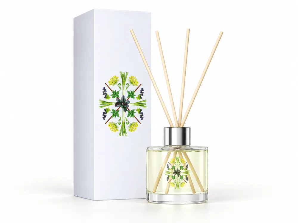 Custom Reed Diffuser with Rattan Sticks in White Packing
