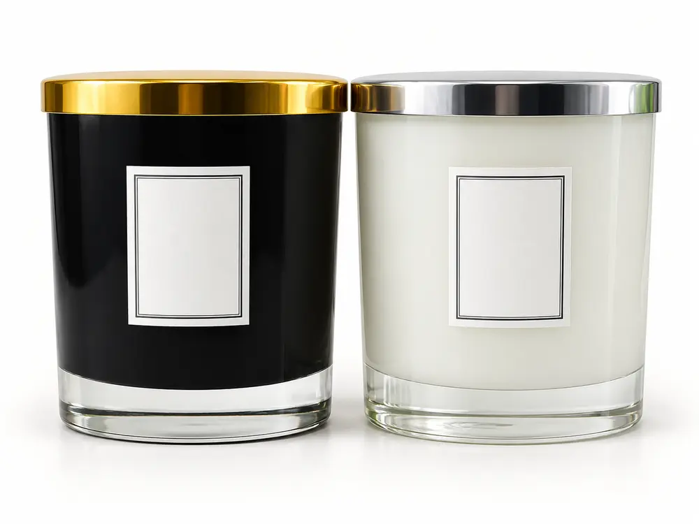 Custom Black and White Glass Jar Soy Scented Candles with Gold and Silver Lid