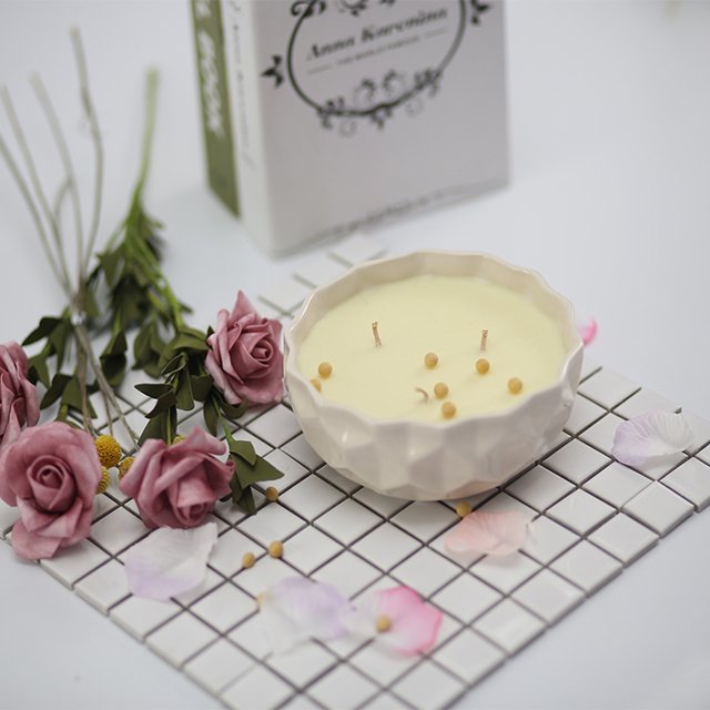 Custom Packaging Boxes Custom Ceramic Marbled Scented 3 Wick Soy Candle