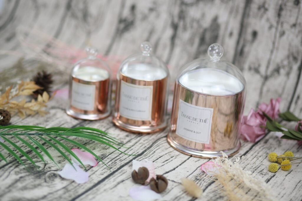 Custom Luxury Gold Wedding Glass Dome Handmade Scented Soy Candles