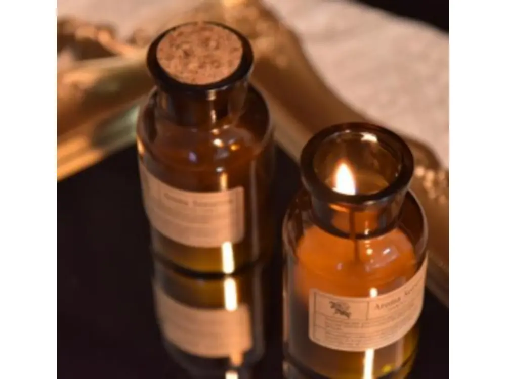 Amber Apothecary Bottle Plant-Wax Candle - product view 3
