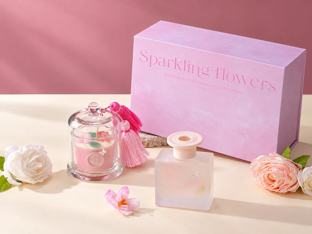 Floral Cloche Candle and Reed Diffuser Gift Set