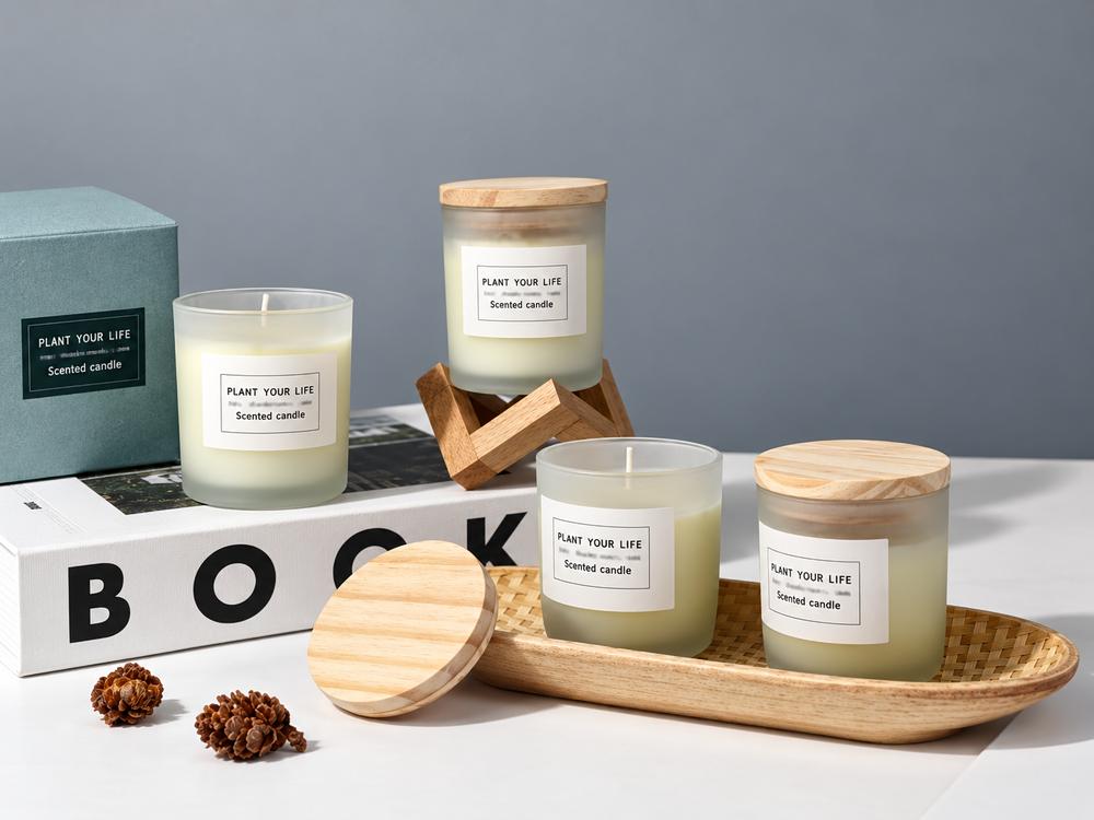 Frosted Glass Soy Candle with Wood Lid