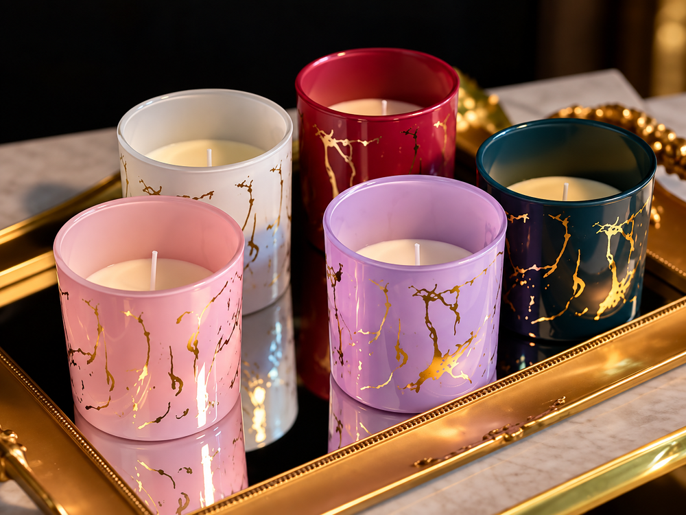 Gold-Pattern Glass Plant-Wax Candle