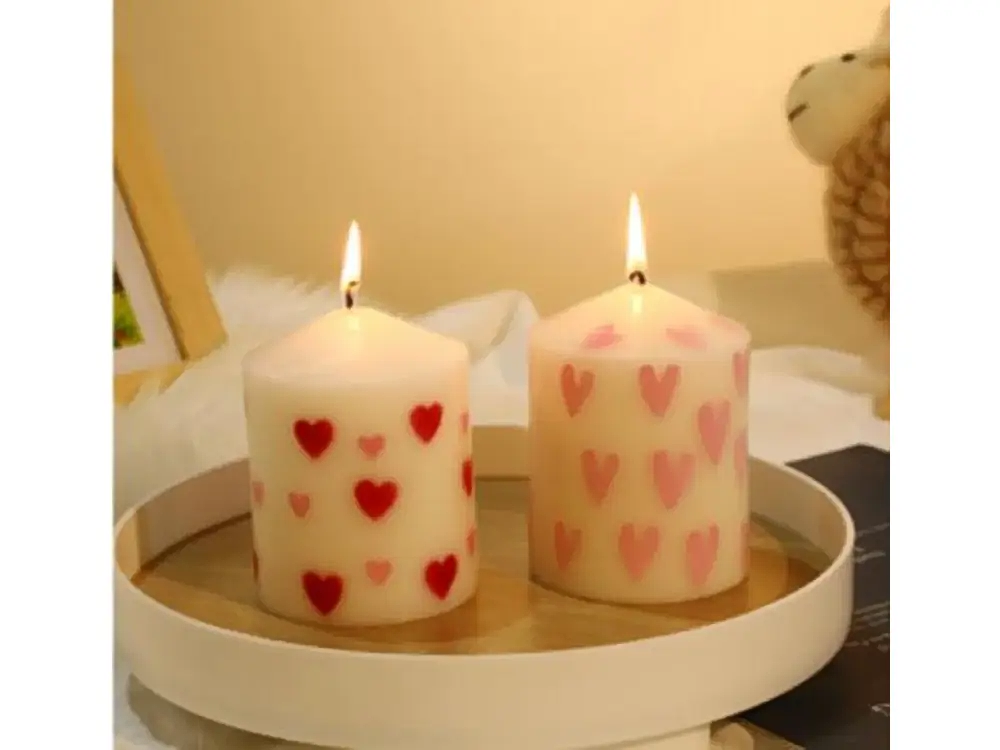 Heart-Print Tapered Pillar Candle
