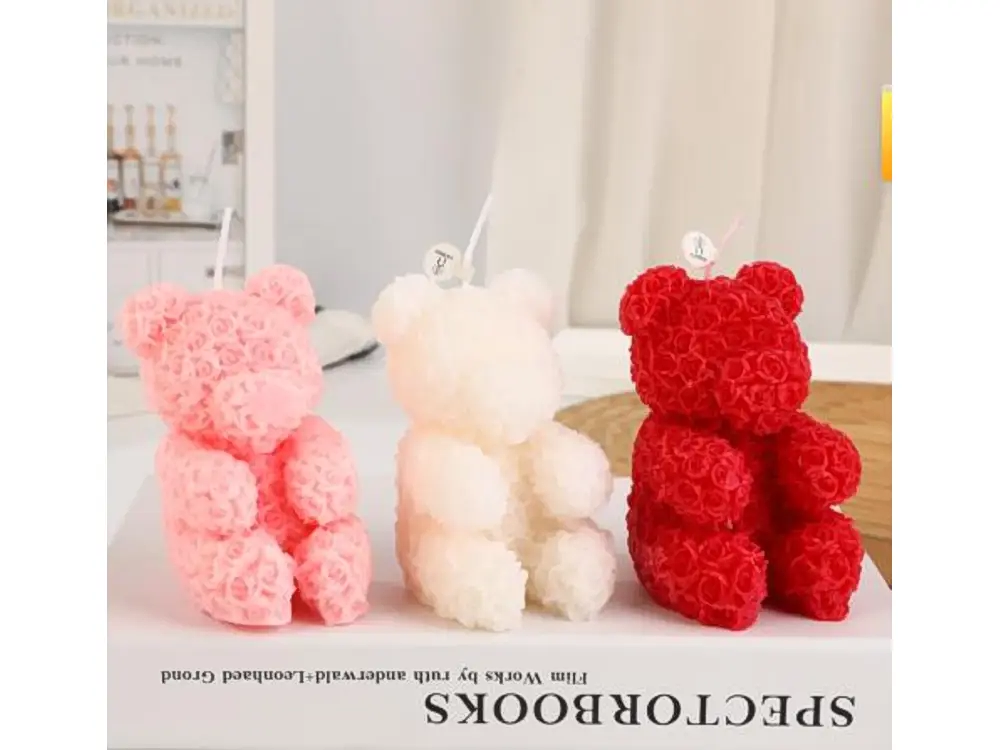 Large Floral Teddy Bear Candle