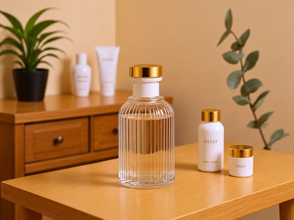 100ml Ribbed Glass Reed Diffuser with Gold Collar