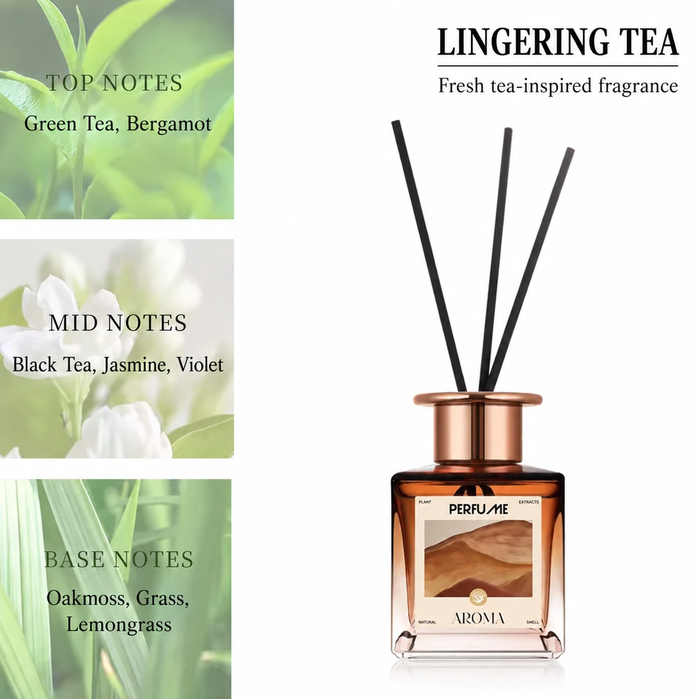 200ml Glass Reed Diffuser with Tea and Woody Fragrance Options