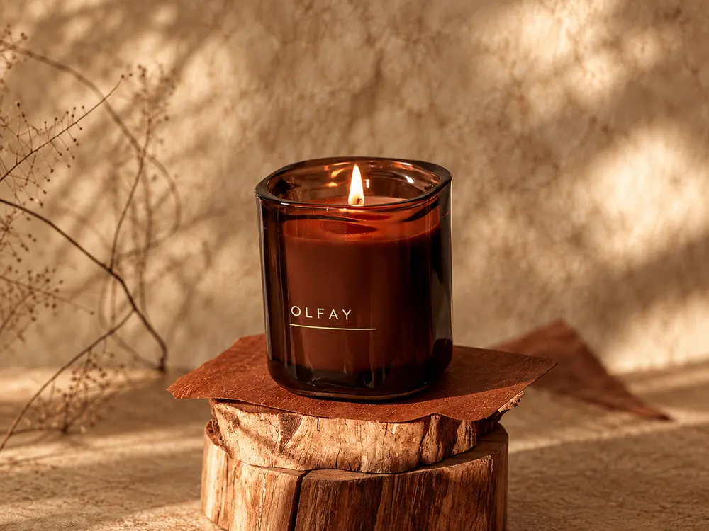 Amber Glass Scented Candle with Cotton Wick