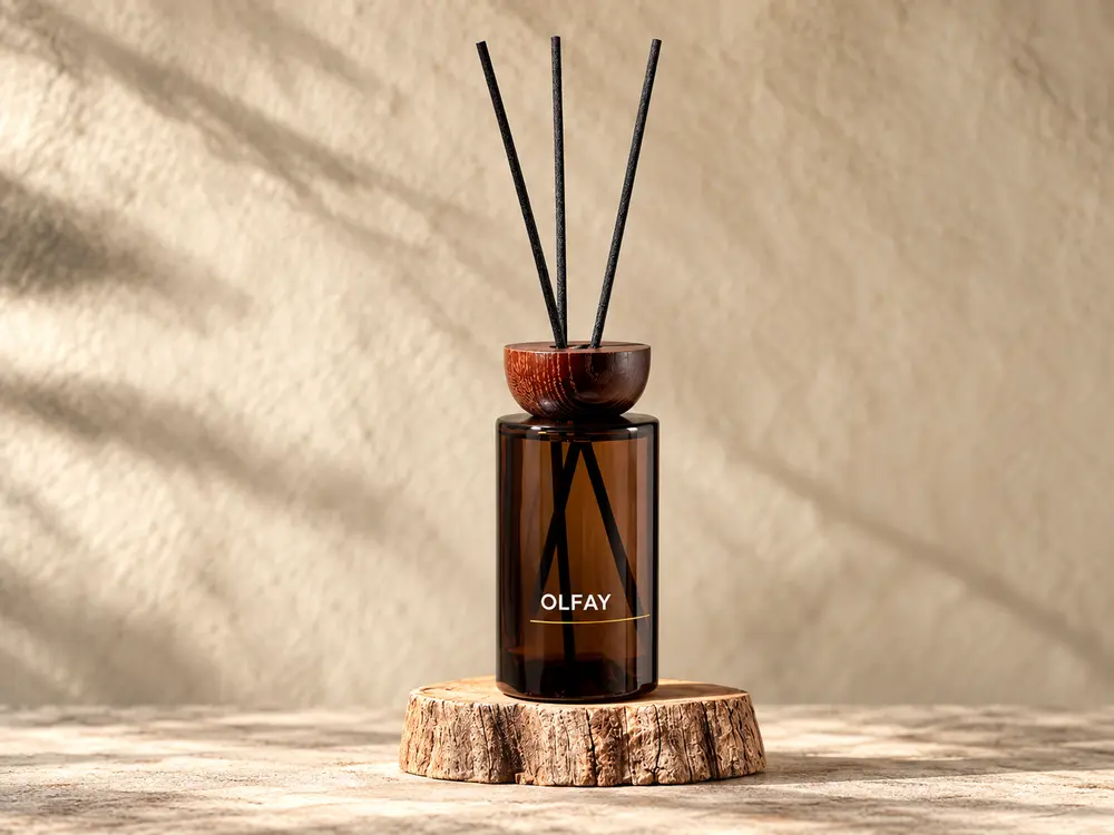 Amber Reed Diffuser with Wooden Collar and Ribbon