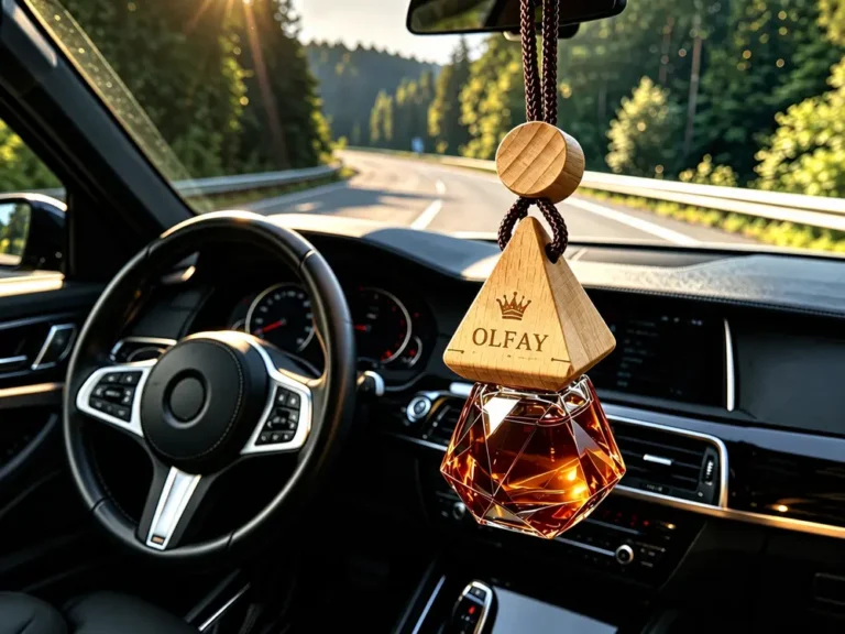 Faceted Car Fragrance Bottle with Wood-Tone Pyramid Cap