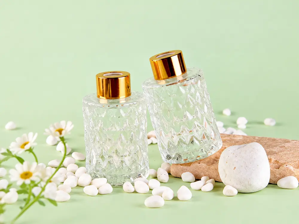 100ml Faceted Glass Reed Diffuser with Gold-Tone Collar