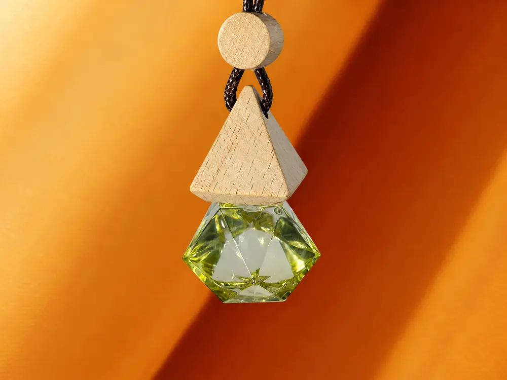 Green Hanging Car Fragrance Bottle with Wooden-Look Bead