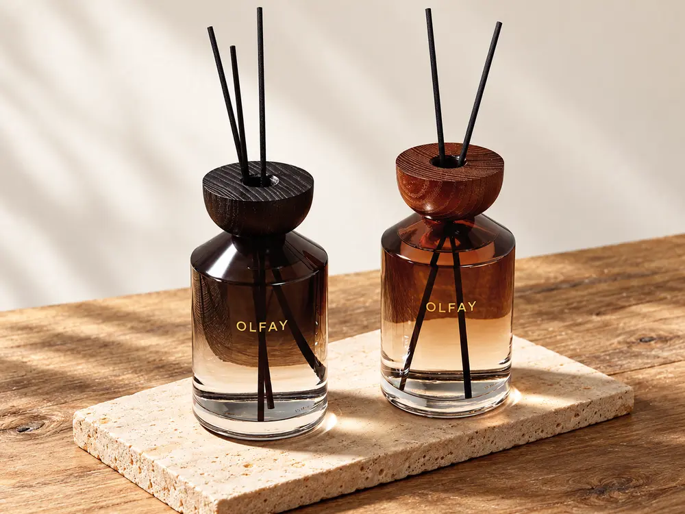 Large Glass Reed Diffuser with Wooden Collar