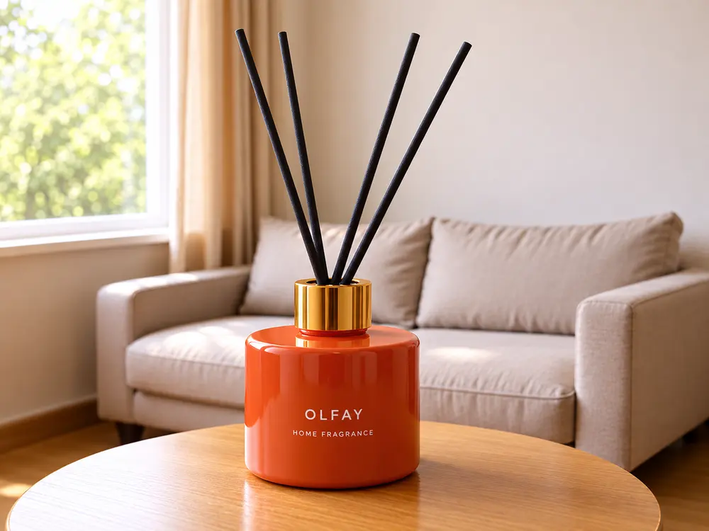 Orange Glass Reed Diffuser with Gold Collar