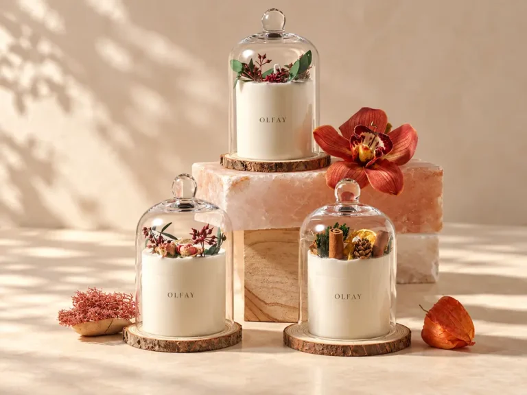 Preserved Flower Scented Candle under Glass Cloche