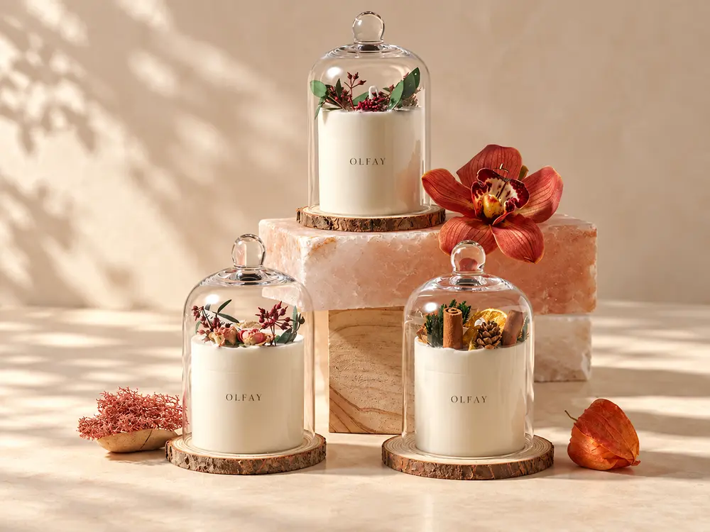 Preserved Flower Scented Candle under Glass Cloche