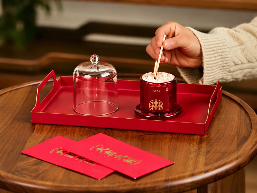 Red Glass Cloche Scented Candle Gift Set