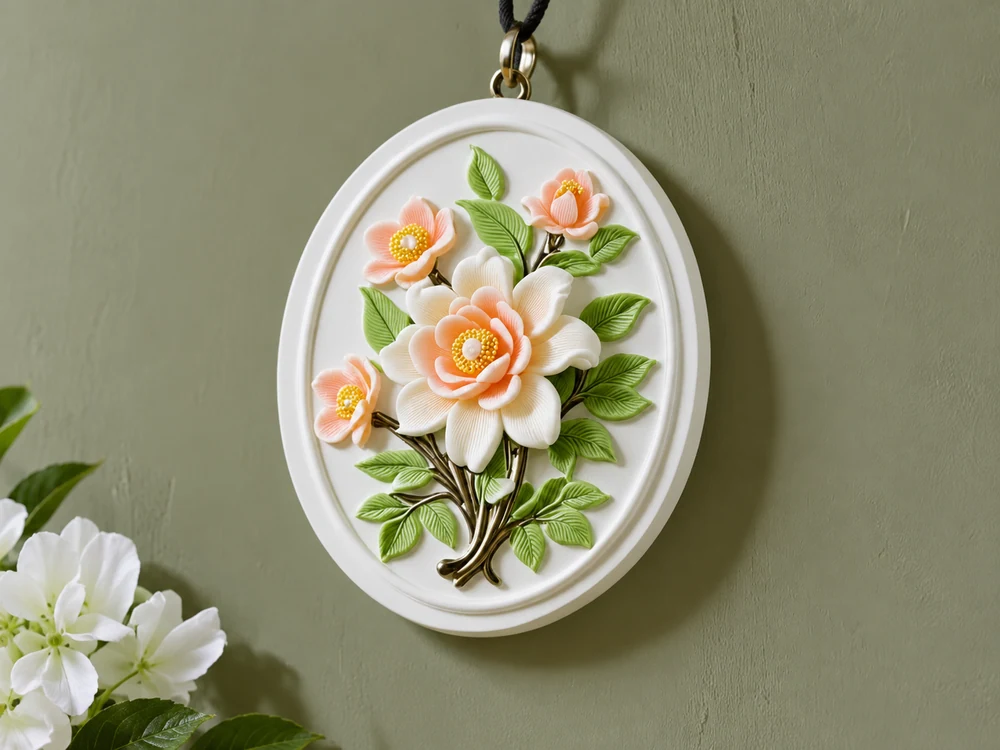 Painted Rose Relief Oval Plaster Diffuser