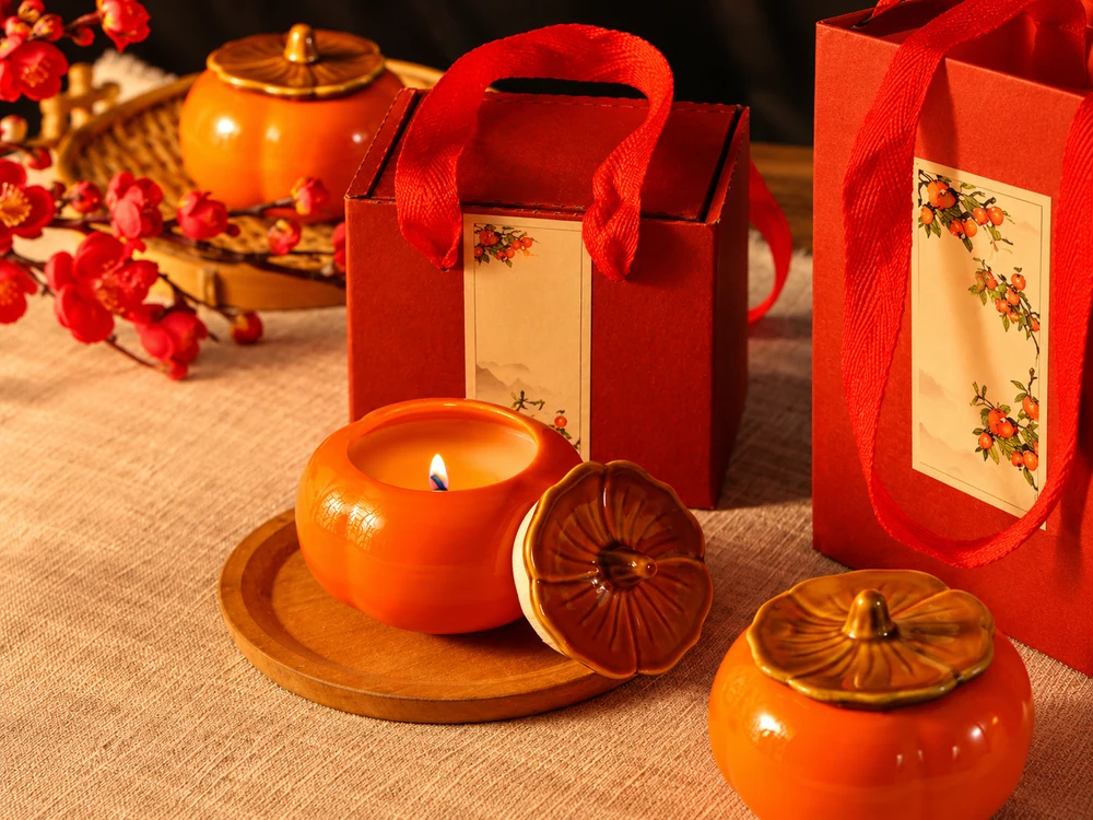 Persimmon Ceramic Scented Candle with Lid