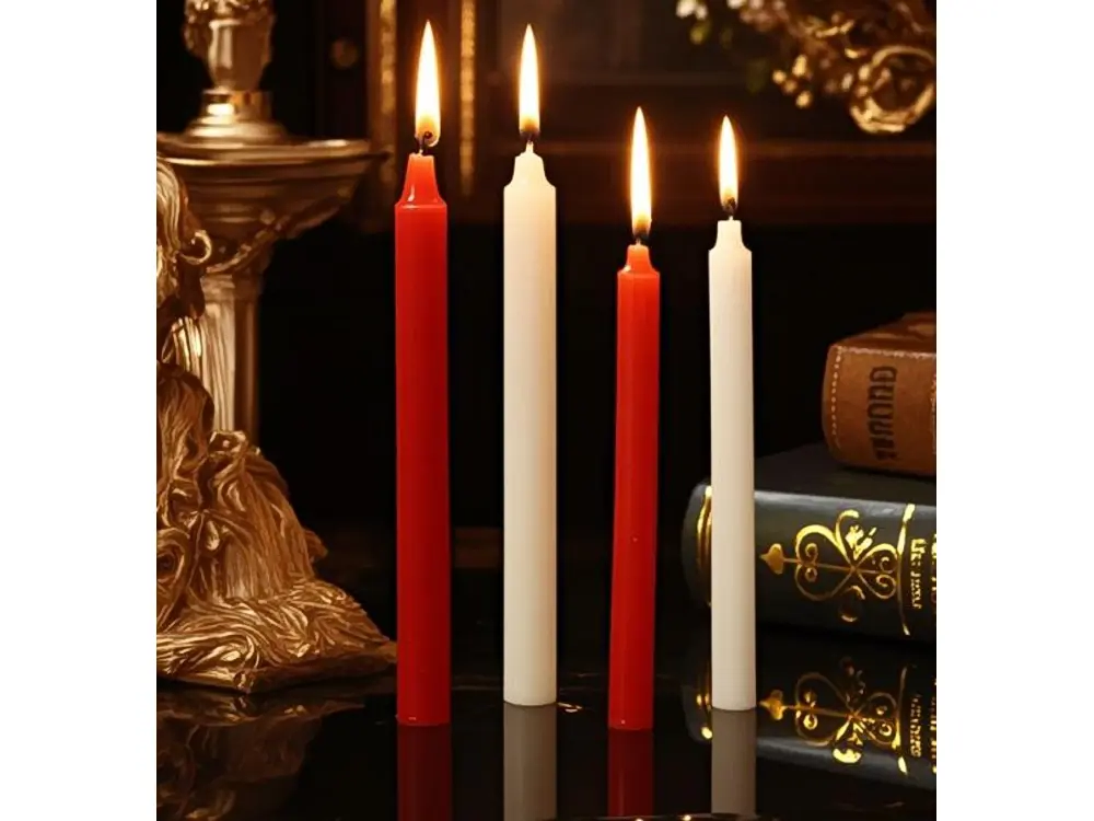 Red and White Dinner Candles, 10-Pack, 3 Sizes