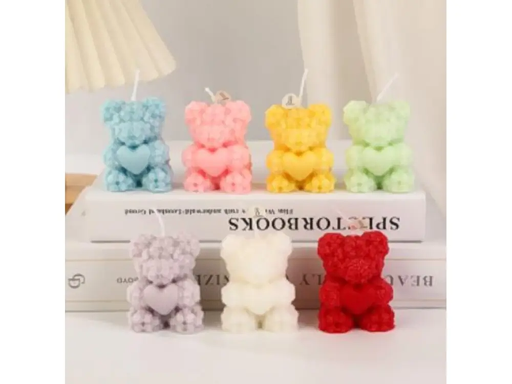 Small Heart Teddy Bear Candle
