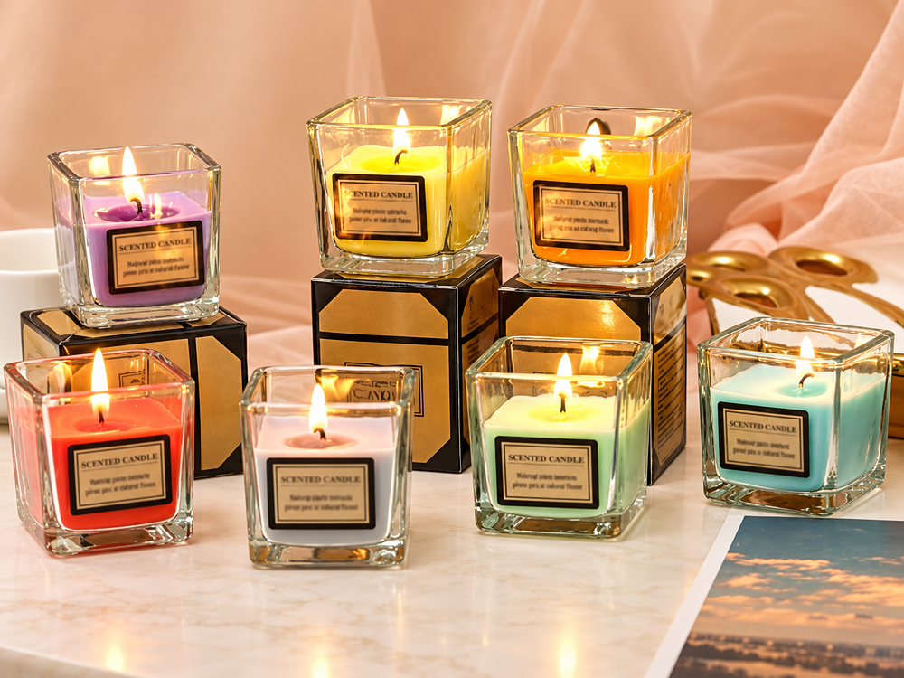 Square Clear Glass Scented Candle
