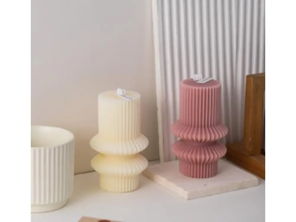 Stacked Ribbed Column Candle
