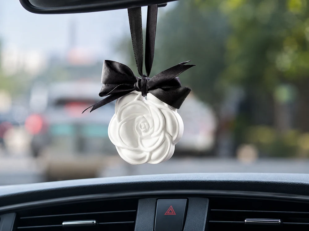 White Camellia Plaster Car Fragrance Hanger